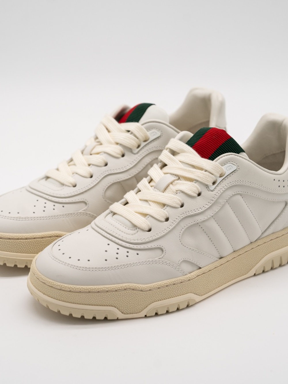 Gucci Women's Sneakers Re-Web White Beige Leather size 37.5 EU 7.5 US